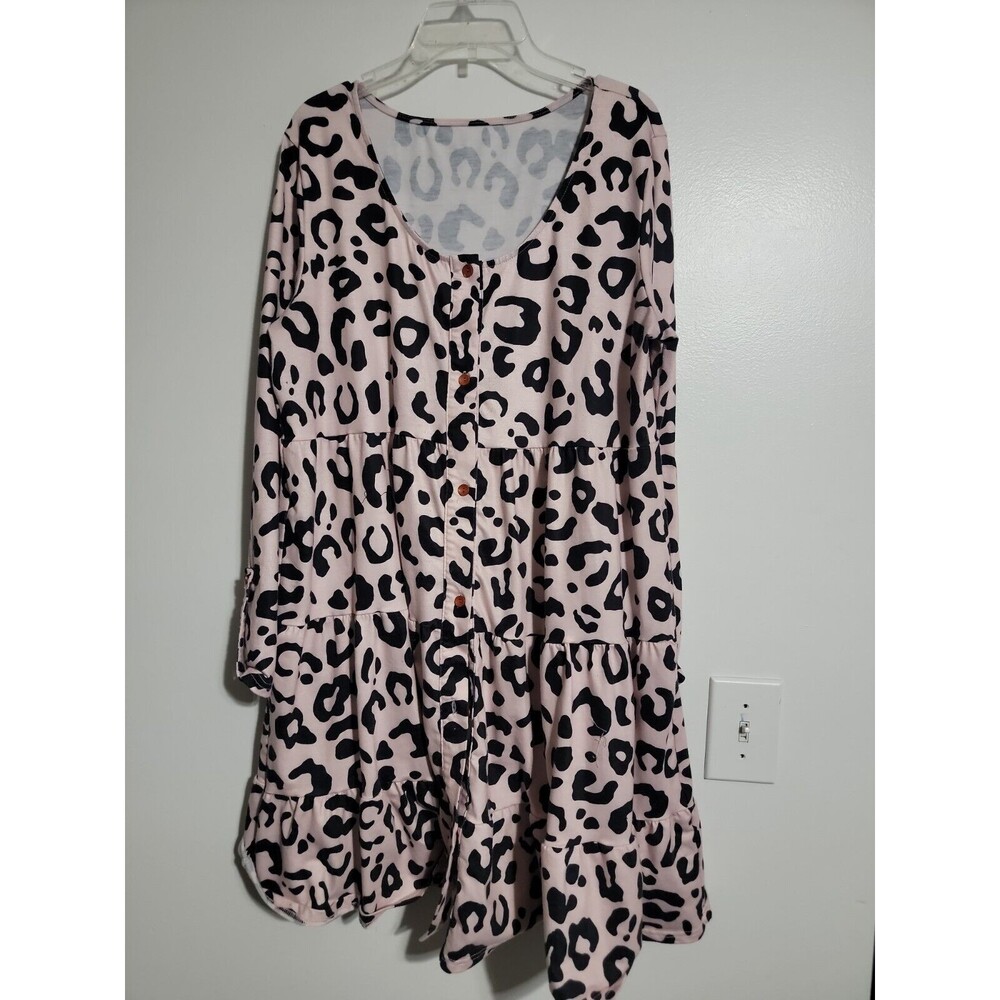 Animal Print Ruffle L Casual Long Sleeve Tiered Top Tunic Dress